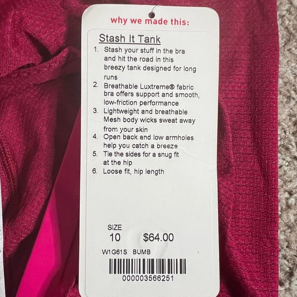 Lululemon Stash It Tank Top 10 Women’s Bumble Berry NWT - Picture 5 of 6